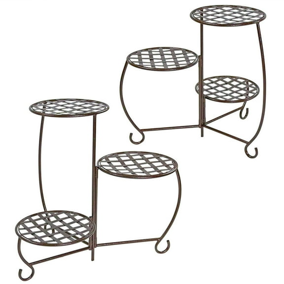 Sunnydaze 24" H 3-Tier Bronze Steel Checkered Plant Stand (2 Count)