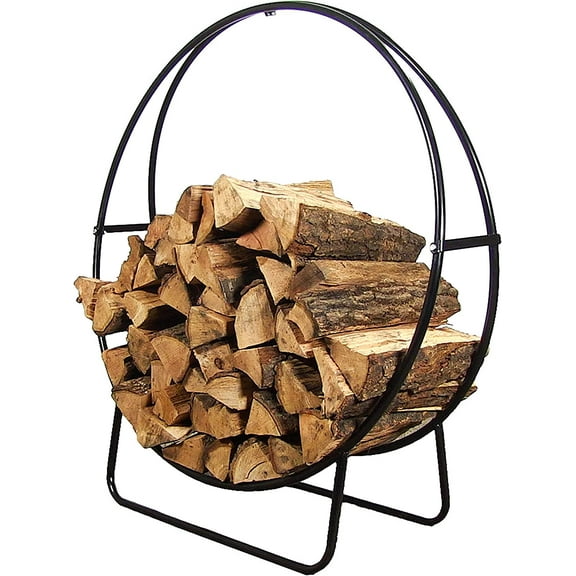 Sunnydaze 24-Inch Outdoor Firewood Rack Hoop - Indoor Round Tubular Steel Fireplace Wood Holder