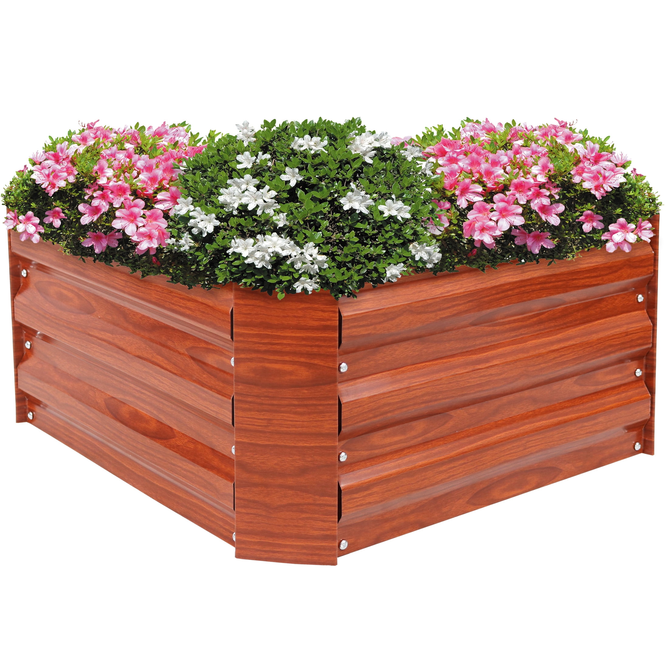24" Square Brown Woodgrain Galvanized Steel Raised Garden Bed