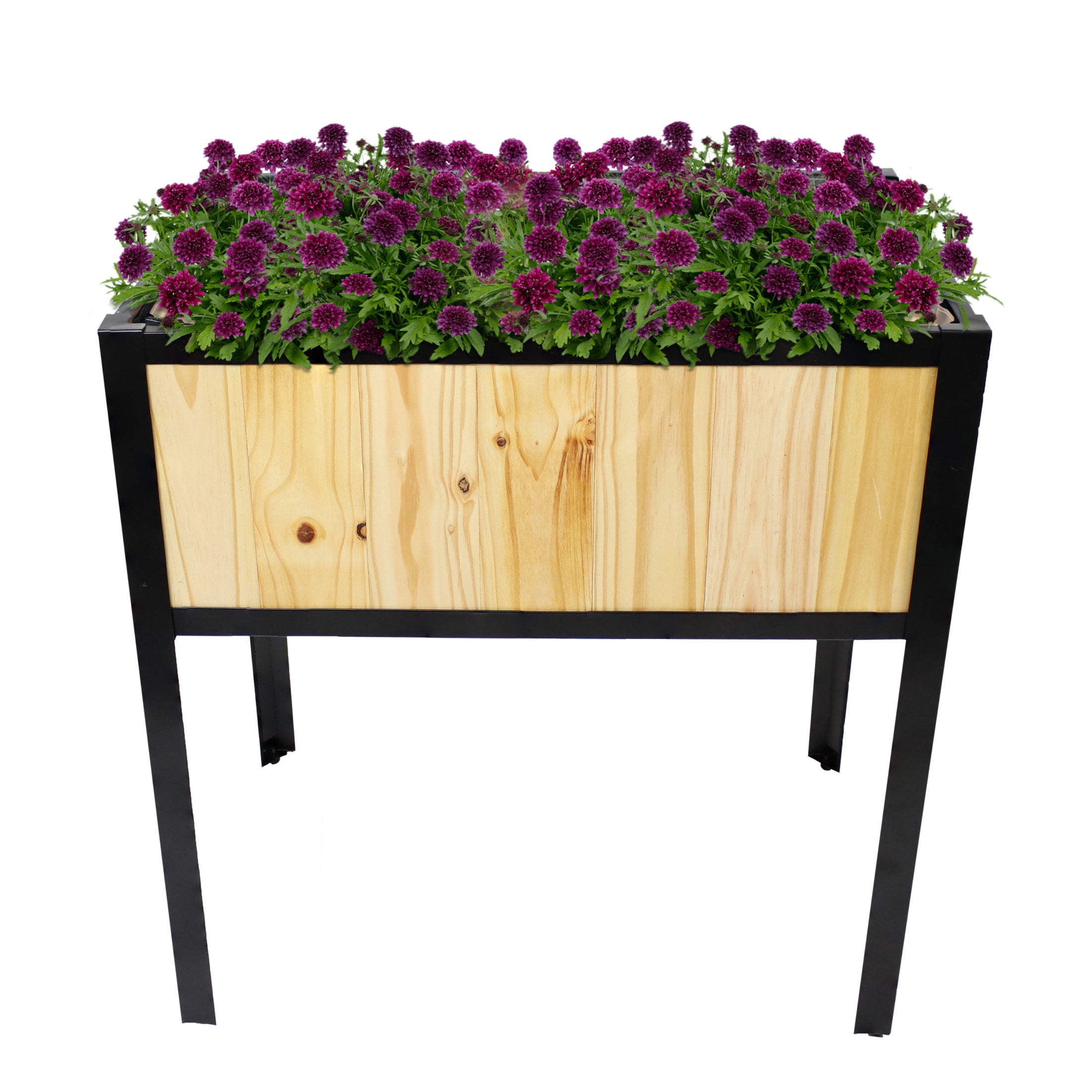 Natural Acacia Wood and Steel Raised Garden Bed with Removable Planter Bag