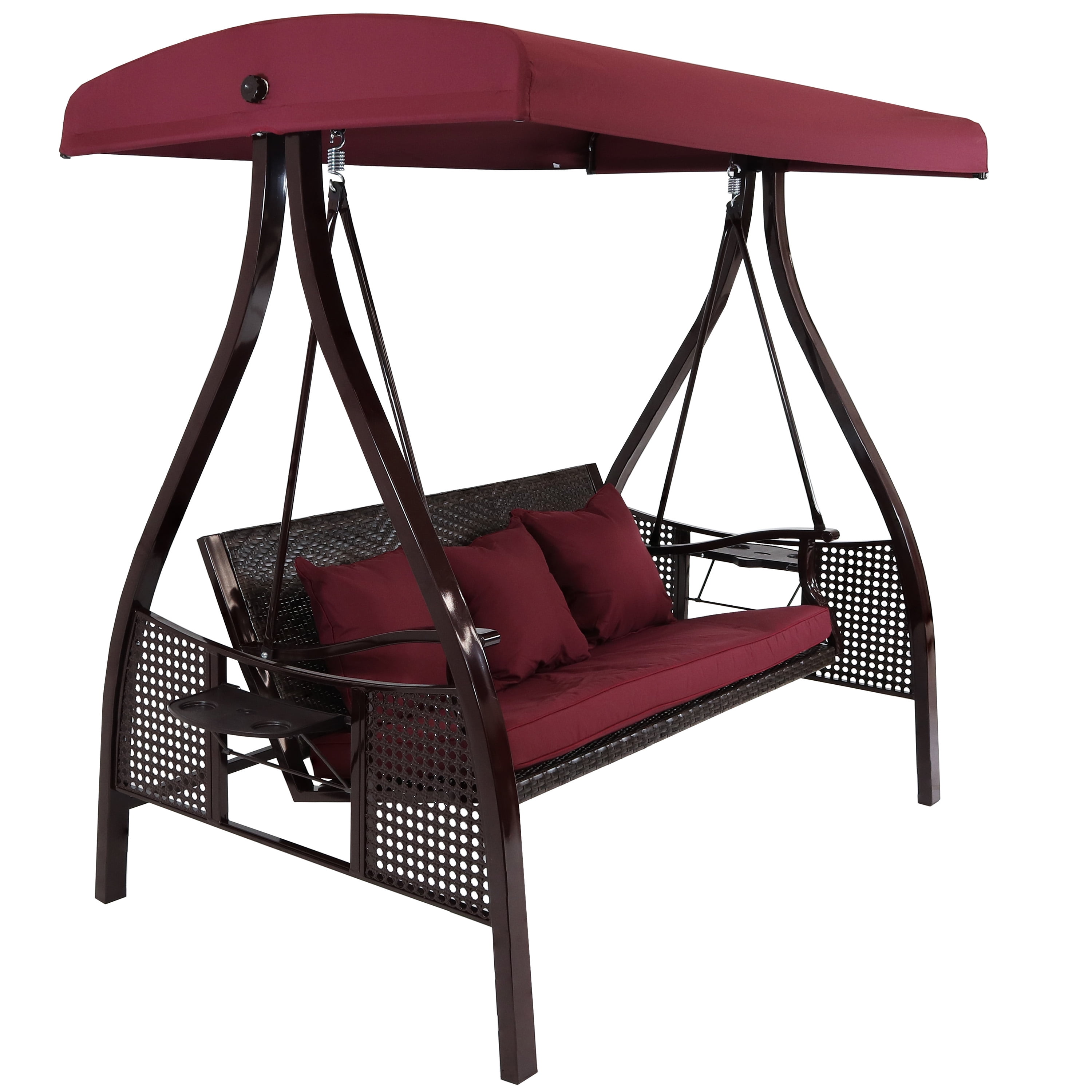 Sunnydaze deluxe steel frame canopy swing with side tables deals