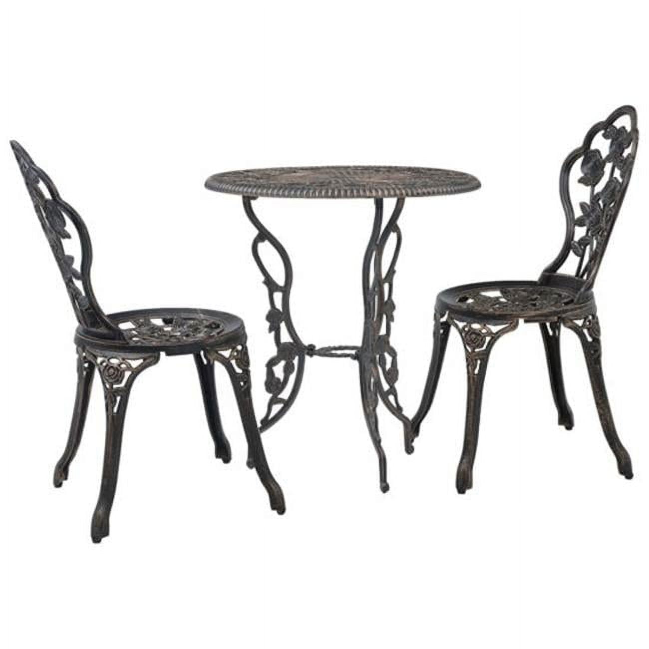 Bronze Cast Aluminum Outdoor Bistro Set with Floral Design