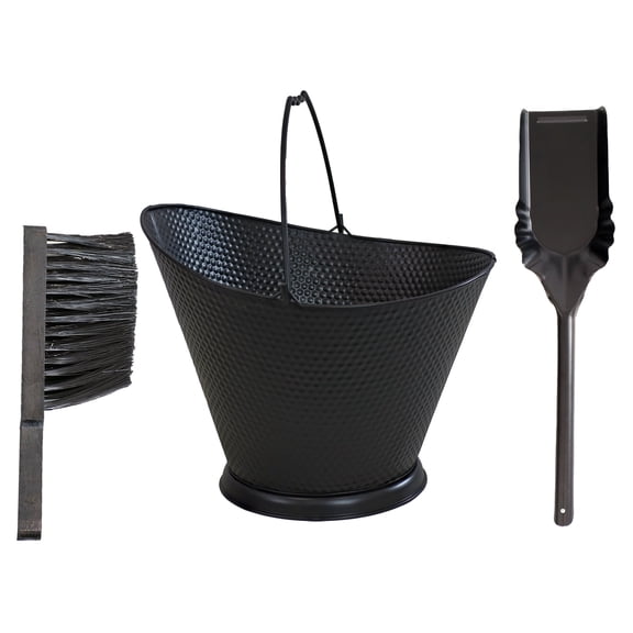 Sunnydaze 3-Piece Traditional Black Iron Ash Bucket with Scoop and Brush