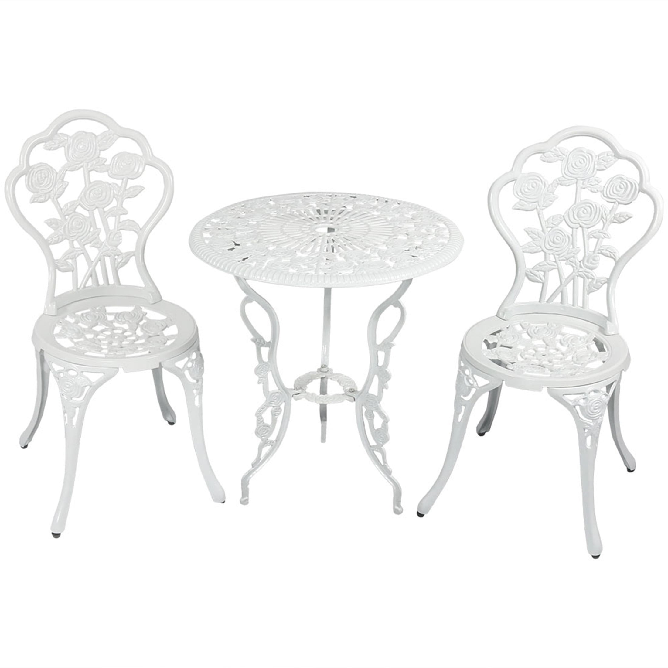 White Cast Aluminum Floral Bistro Set with Iron Legs