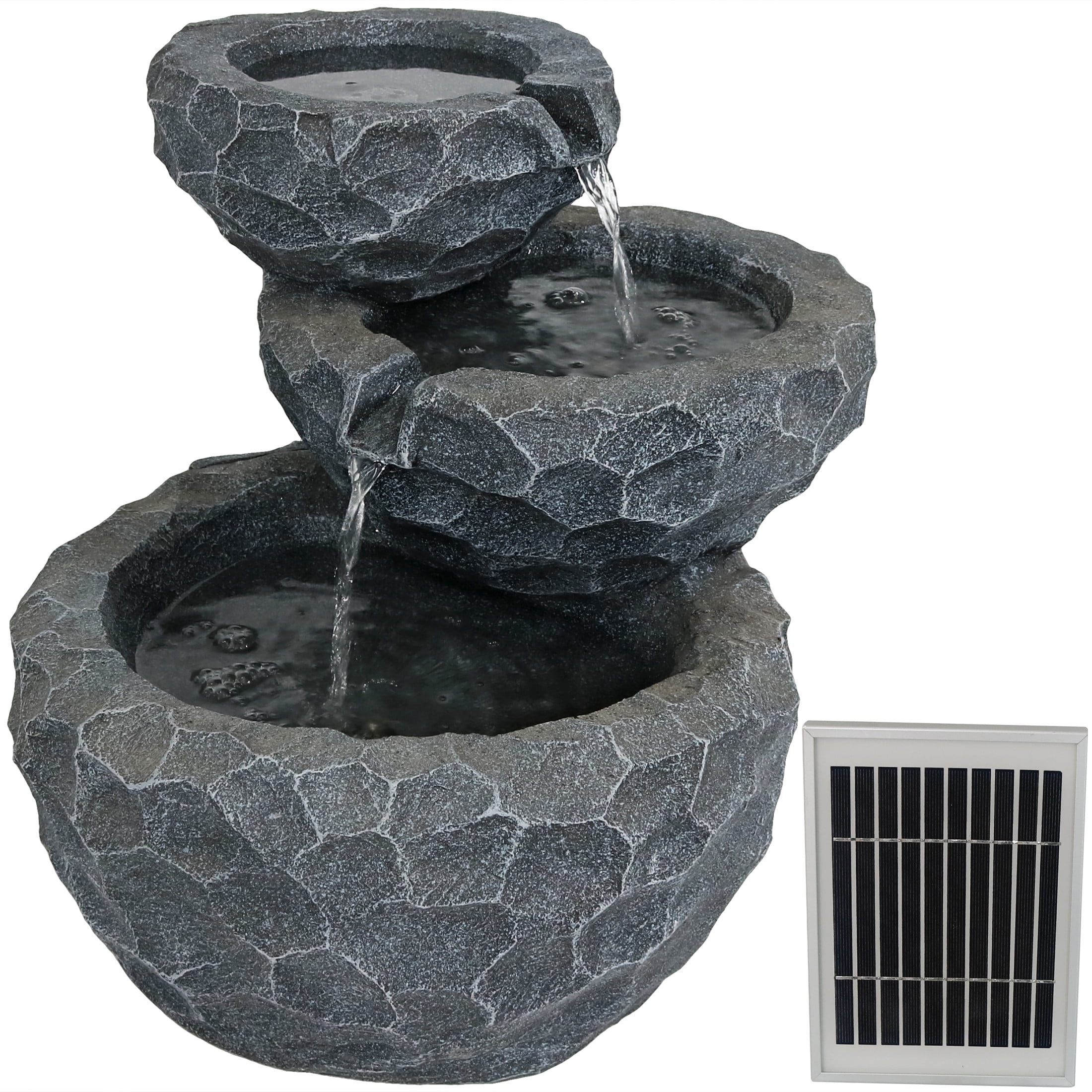 Gray Polyresin 3-Tier Solar Powered Outdoor Fountain