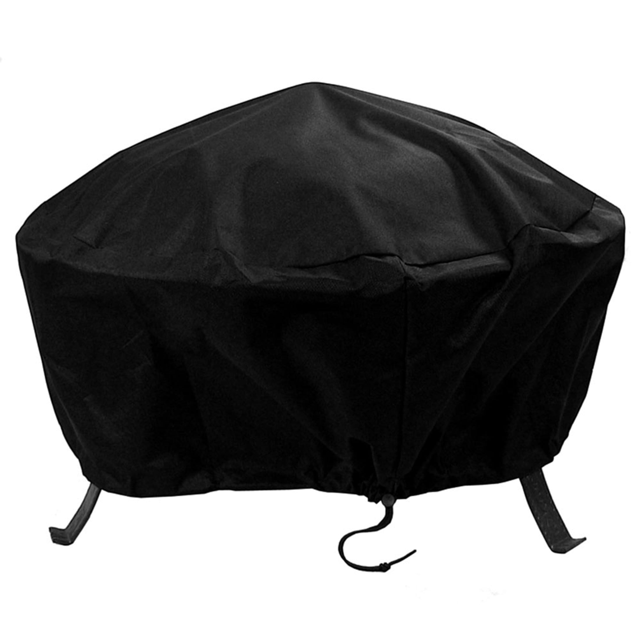 Black Heavy-Duty Round Fire Pit Cover with Drawstring, 30"
