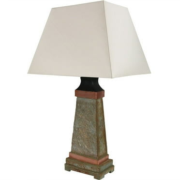 Sunnydaze 30" Natural Slate Outdoor Table Lamp with White Shade and Copper Accents