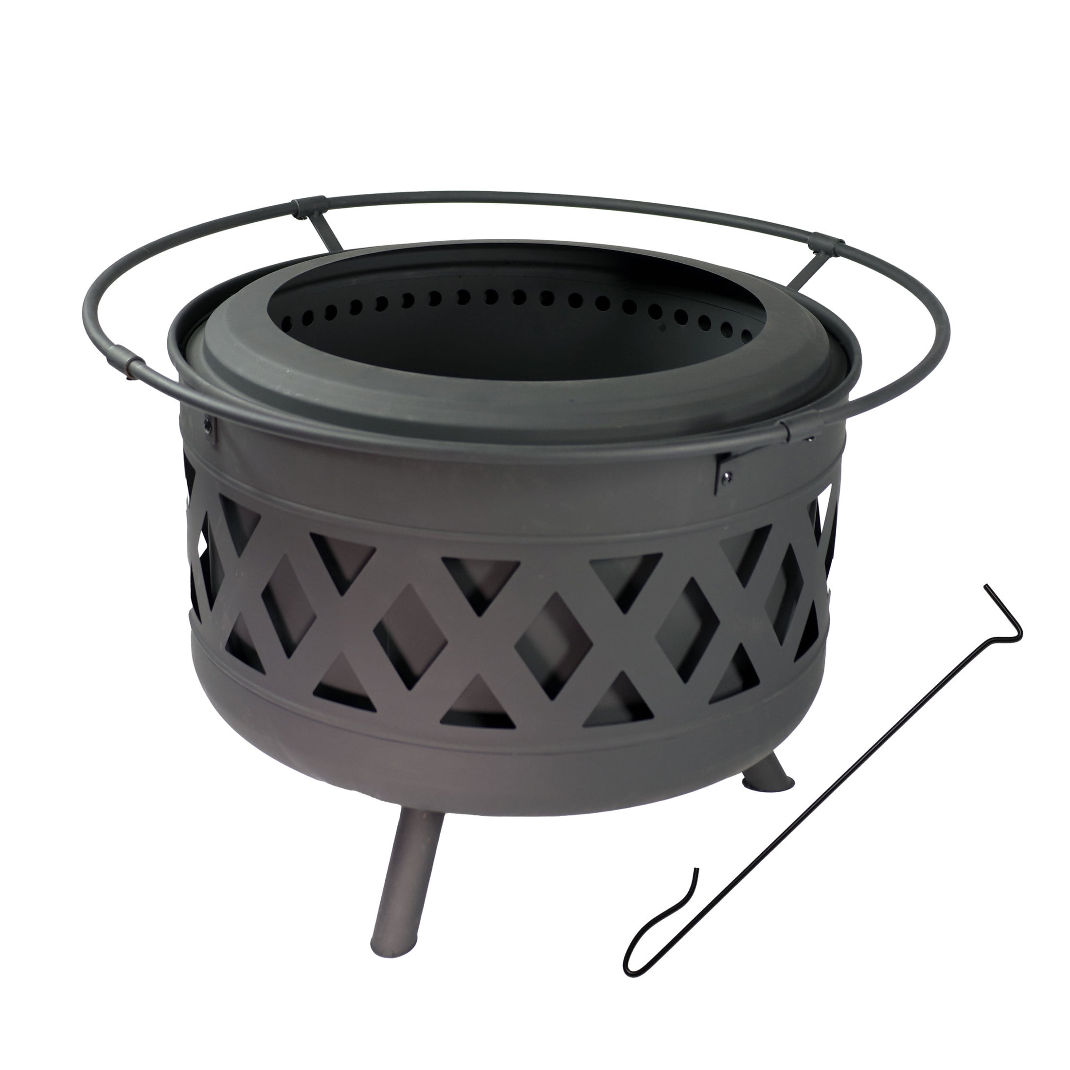 Sunnydaze 30" Round Wood-Burning Black Finish Steel Crossweave Smokeless Fire Pit
