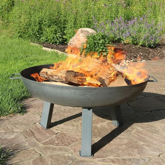 Sunnydaze 30" Round Wood-Burning Steel Finish Cast Iron Outdoor Raised Fire Pit Bowl