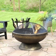 Sunnydaze 30" Wood-Burning Black Finish Steel Fire Pit Bowl with Screen, Grate, and Poker
