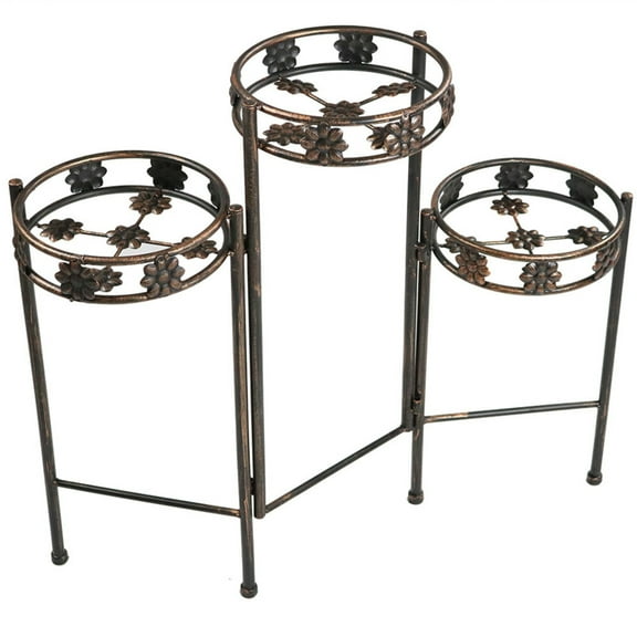 Sunnydaze 30" x 10" x 29" 3-Tier Bronze Metal Folding Outdoor Plant Stand