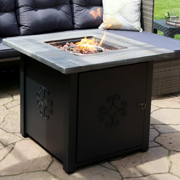 Sunnydaze 30" x 30" Square 40,000 BTU Propane Cast Stone Gas Fire Pit Table with Lava Rocks