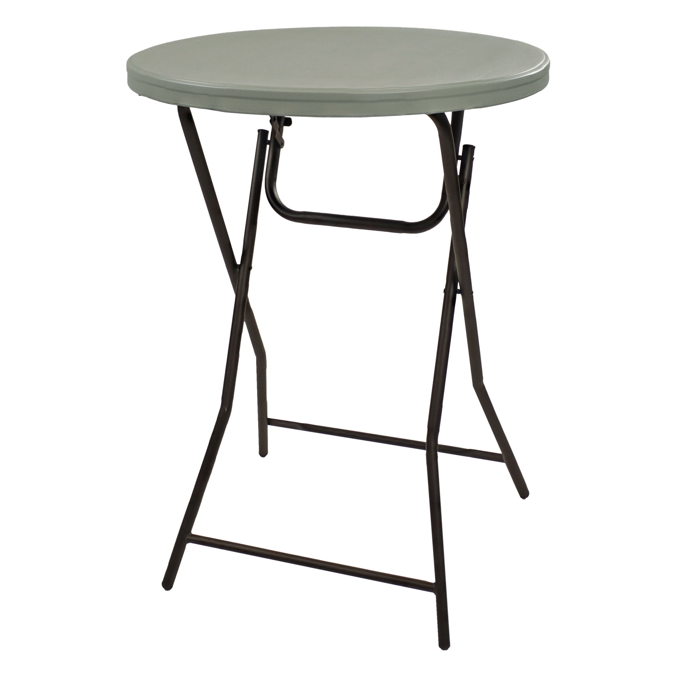 Gray Round Folding Bar-Height Table with Iron Legs and Plastic Top