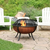 Sunnydaze 32" Round Wood-Burning Copper Finish Steel Fire Pit Bowl with Spark Screen