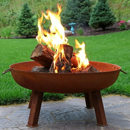Sunnydaze 34" Round Wood-Burning Oxidized Finish Cast Iron Outdoor Raised Fire Pit Bowl