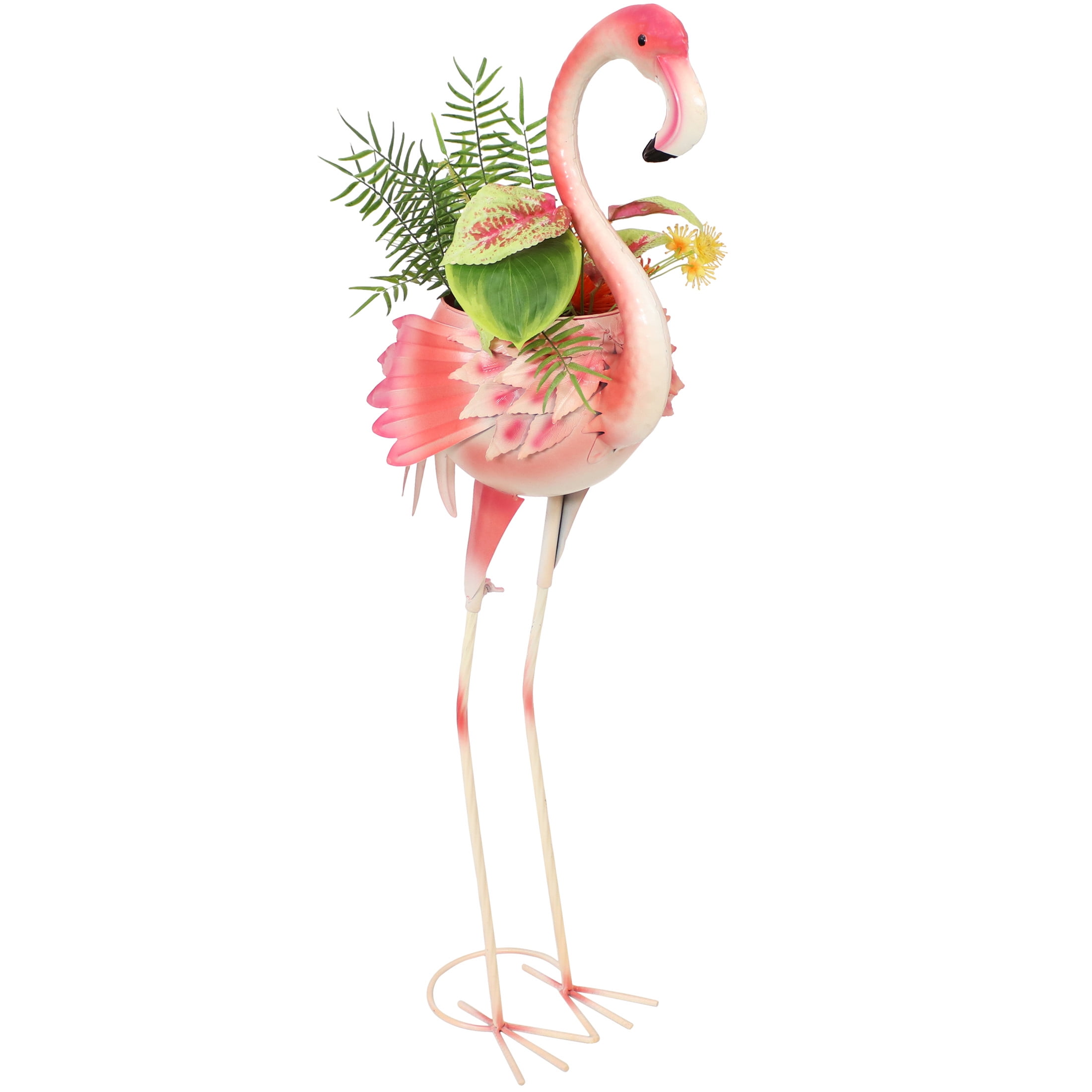 Sunnydaze 36" Pink Metal Flamingo Garden Statue with Planter