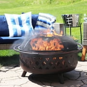 Sunnydaze 36" Round Wood-Burning Bronze Finish Crossweave Fire Pit with Screen and Poker
