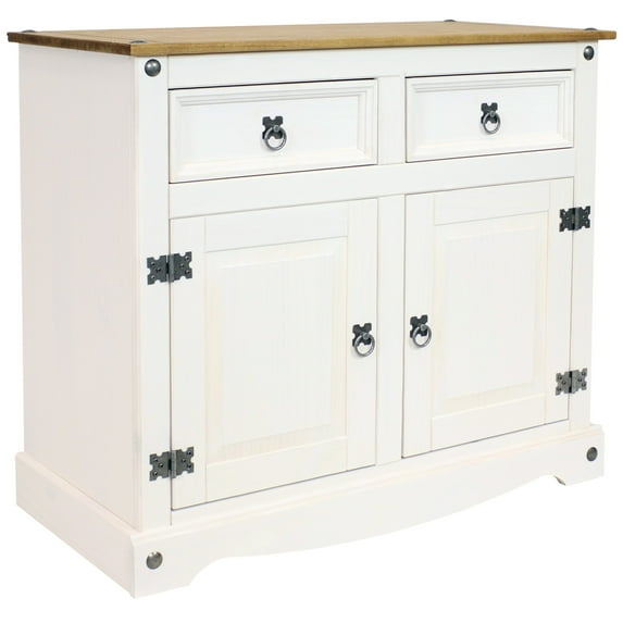 Sunnydaze 36" Solid Pine Kitchen Sideboard Cabinet with 2 Doors 2 Drawers, White