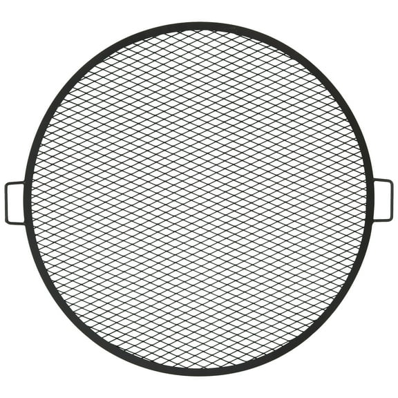 Sunnydaze 36" x 36" Round Black Steel X-Mark Fire Pit Cooking Grill with Handles
