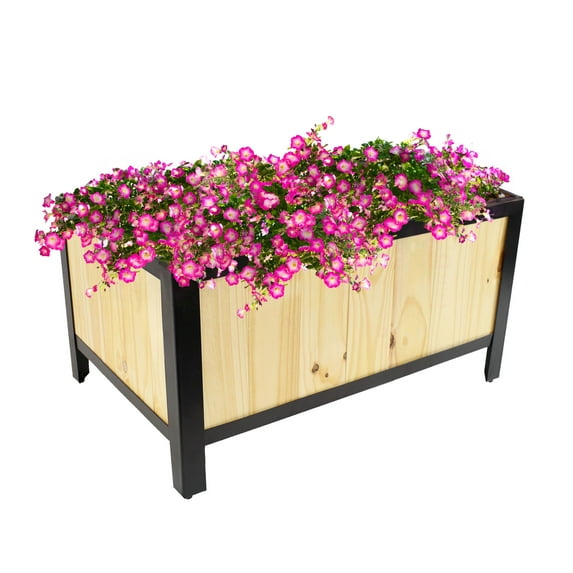 Sunnydaze 37" x 13" x 10.5" Natural Acacia Wood Rectangular Raised Garden Bed Planter Box