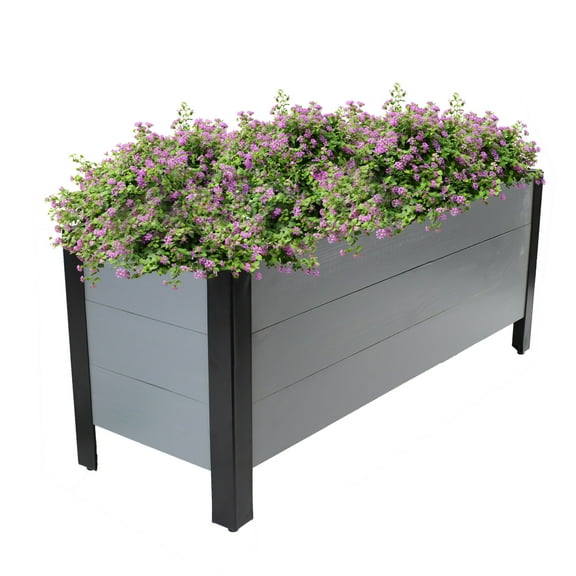 Sunnydaze 37" x 13" x 14.75" Gray Acacia Wood Rectangular Raised Garden Bed Planter Box