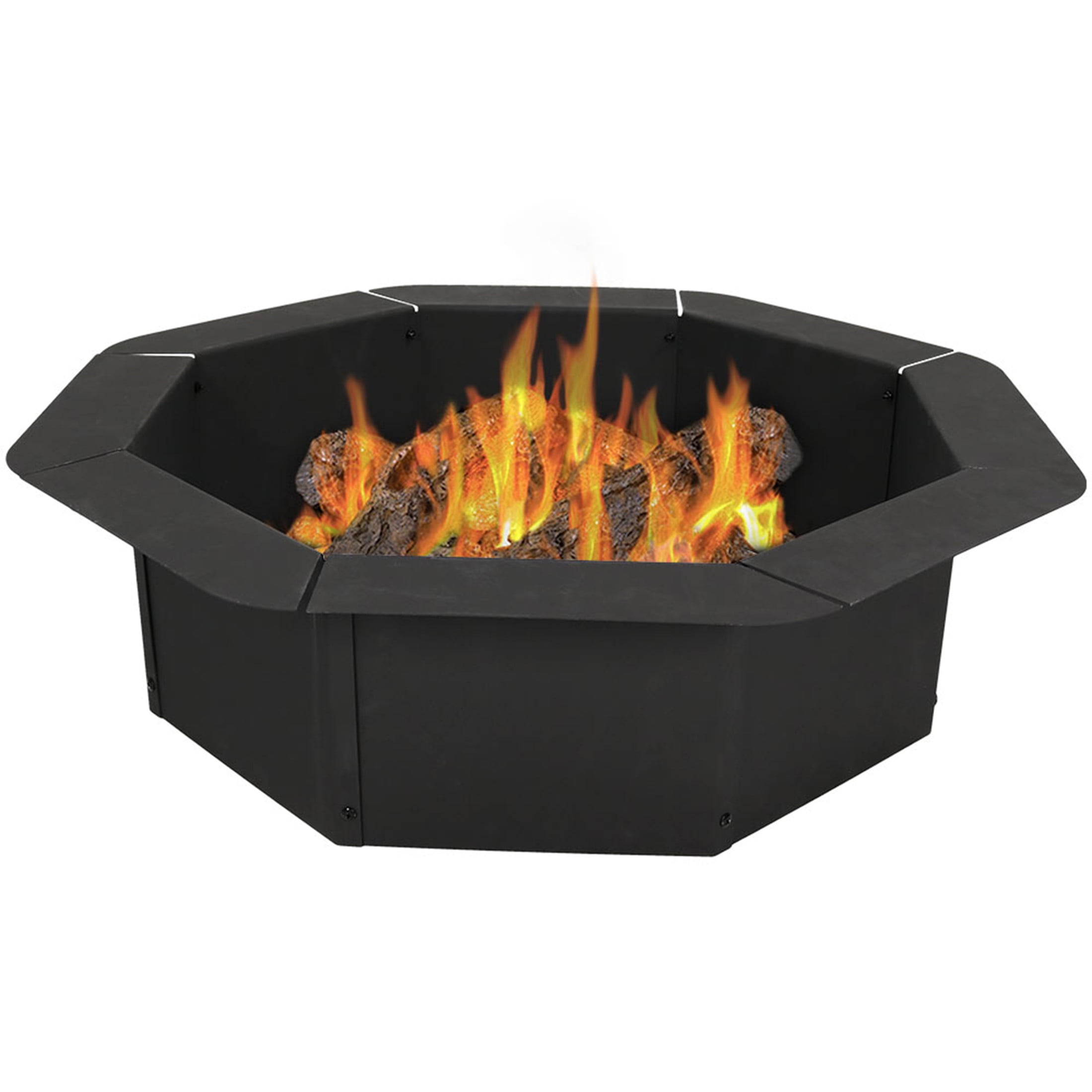 38" Black Steel Octagonal Wood-Burning Fire Pit Ring