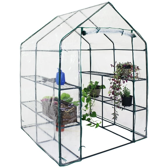 Sunnydaze 4.5' x 4.5' x 6.5' Outdoor Portable Walk-In Greenhouse with 4 Shelves, Clear Cover
