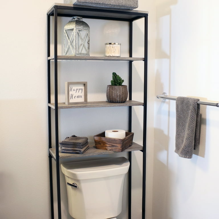 Sunnydaze 4 Shelf Iron and Veneer Over the Toilet Etagere Bathroom Storage Cabinet Space Saver Gray