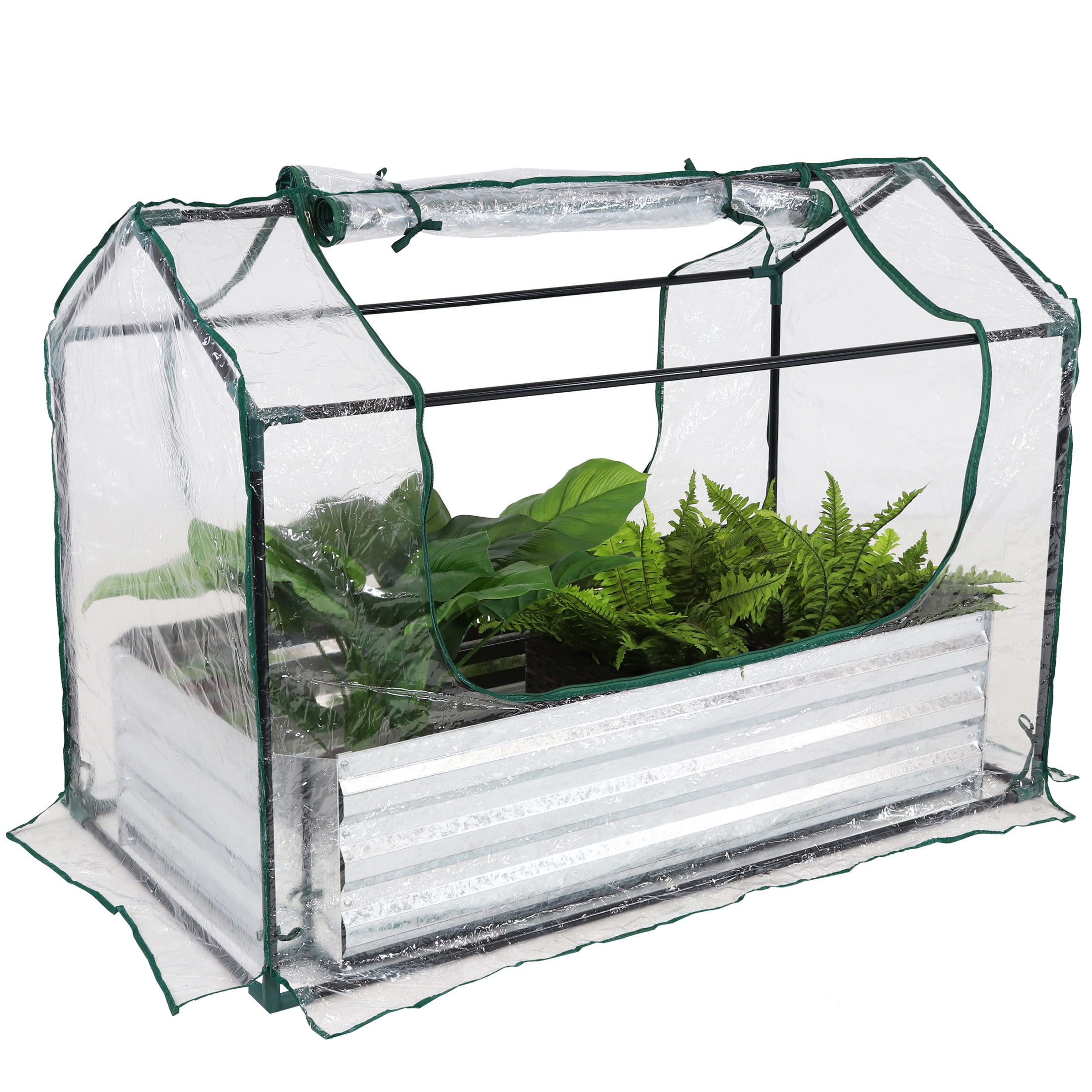 Sunnydaze 4' x 2' x 3' Outdoor Mini Greenhouse with Metal Raised Garden Bed, Clear