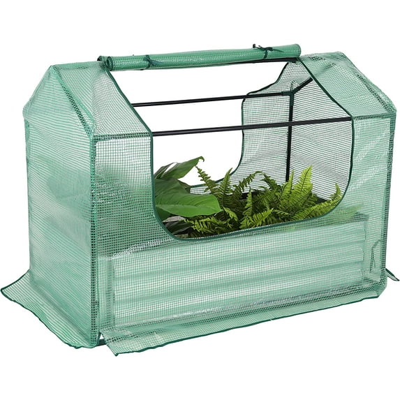 Sunnydaze 4' x 2' x 3' Outdoor Mini Greenhouse with Metal Raised Garden Bed, Green