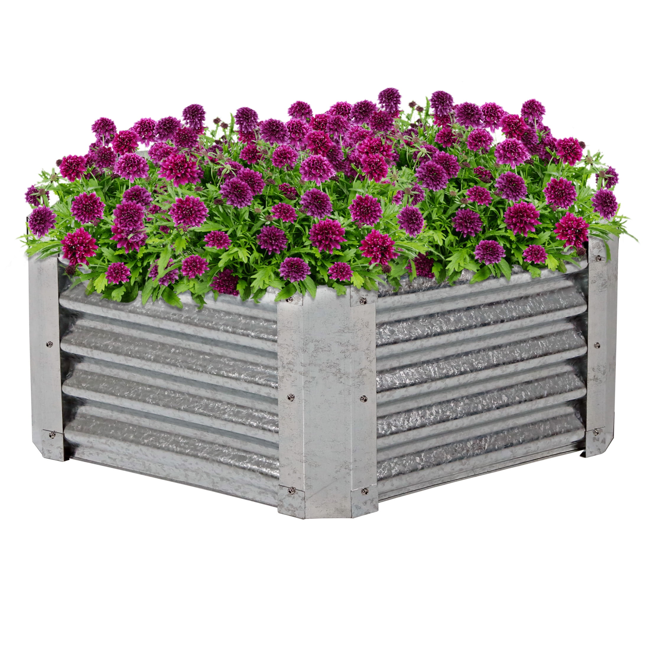 40" Hexagon Silver Galvanized Steel Raised Garden Bed