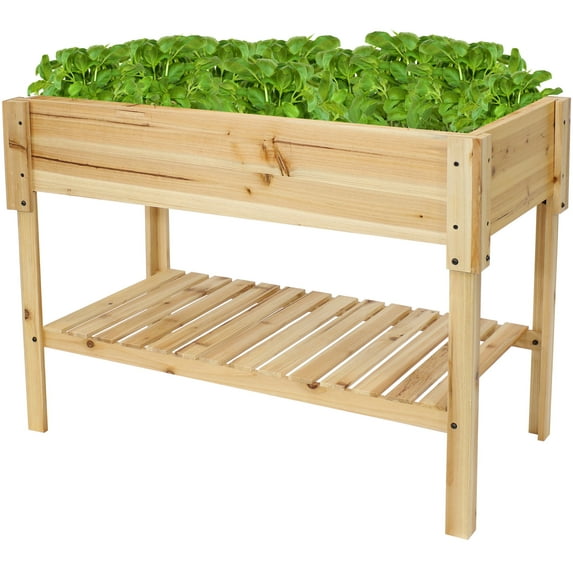 Sunnydaze 41.5" x 21.25" x 21.25" Natural Wooden Outdoor Raised Garden Bed with Shelf