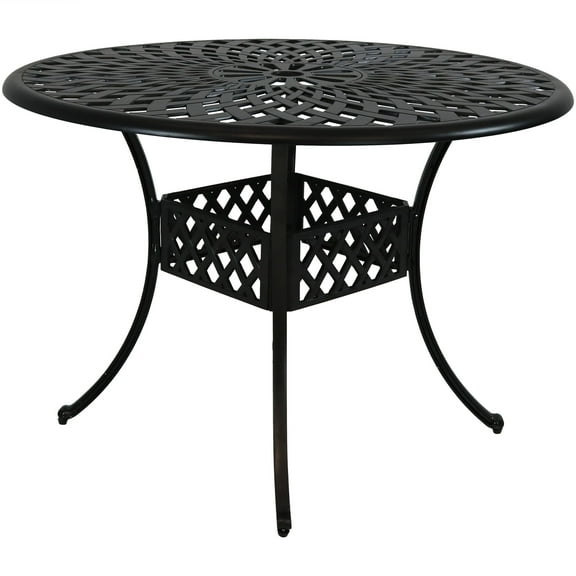 Sunnydaze 41" Round Crossweave Cast Aluminum Patio Dining Table with Umbrella Hole, Black