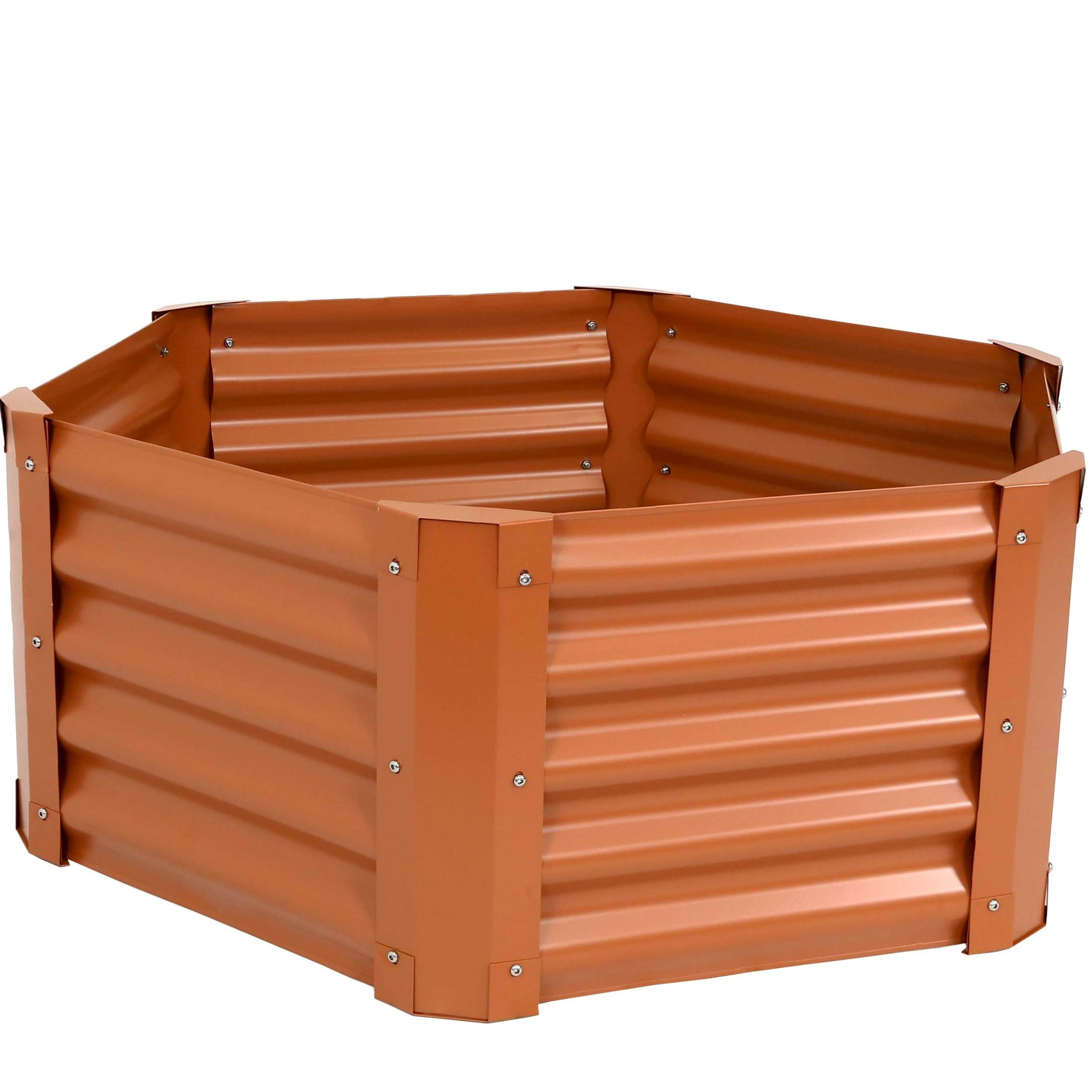 Sunnydaze 41" x 35.5" x 16.25" Hexagon Brown Galvanized Steel Raised Garden Bed