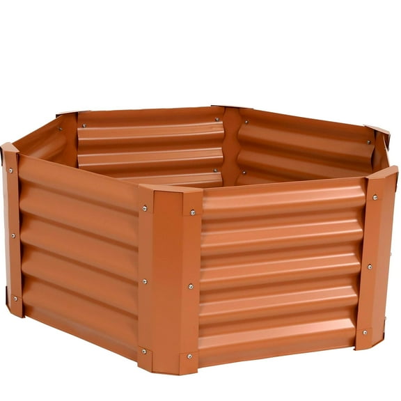 Sunnydaze 41" x 35.5" x 16.25" Hexagon Brown Galvanized Steel Raised Garden Bed