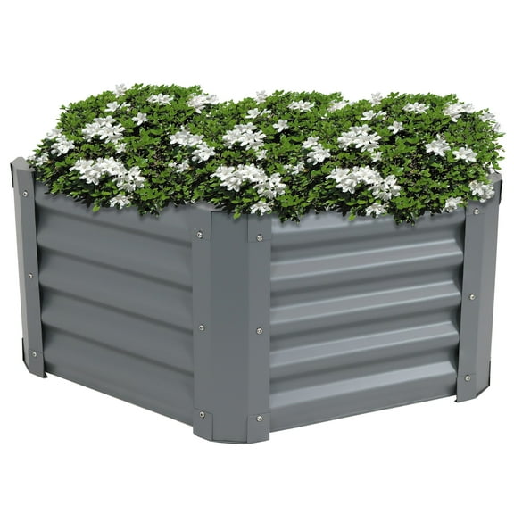 Sunnydaze 41" x 35.5" x 16.25" Hexagon Gray Galvanized Steel Raised Garden Bed