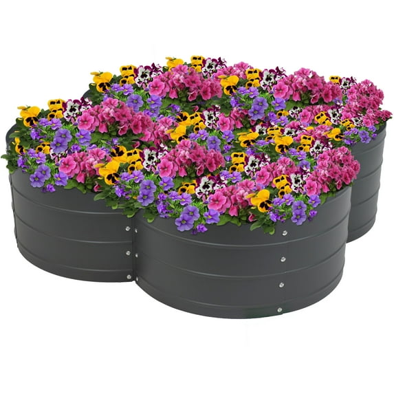 Sunnydaze 43" x 43" x 12" 4-Leaf Clover Gray Galvanized Steel Outdoor Raised Garden Bed