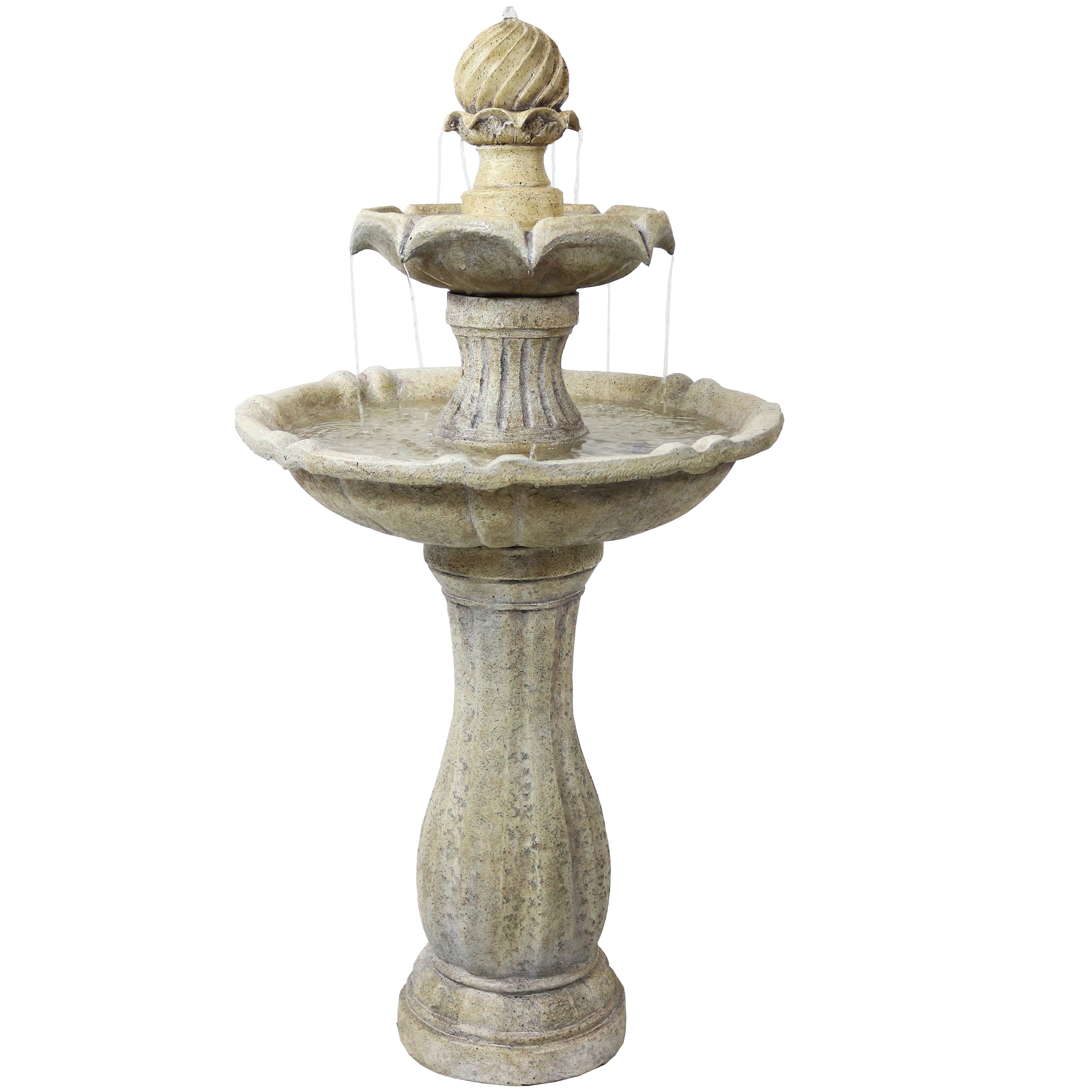Earth Finish Solar Powered 2-Tier Outdoor Fountain with LED Light