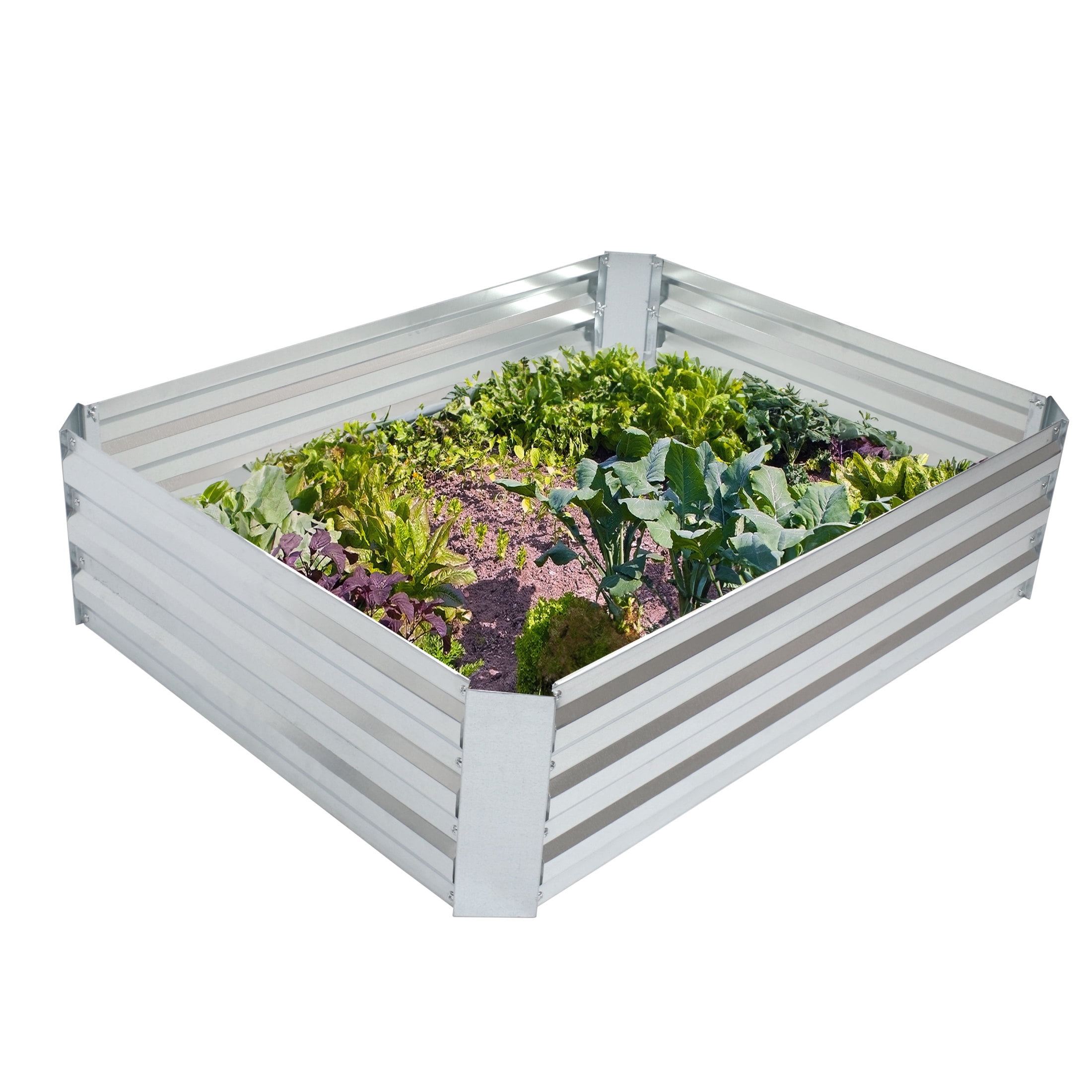 Silver Galvanized Steel Rectangle Raised Garden Bed for Outdoor Patio