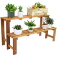 thumbnail image 1 of Sunnydaze 47.25" x 19.5" x 24" 2-Tier Brown Meranti Wood Outdoor Plant Stand, 1 of 12