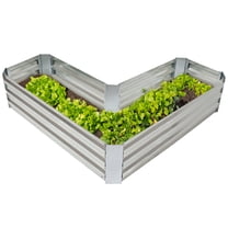 Sunnydaze 47.25" x 47.25" x 12" L-Shaped Silver Galvanized Steel Outdoor Raised Garden Bed