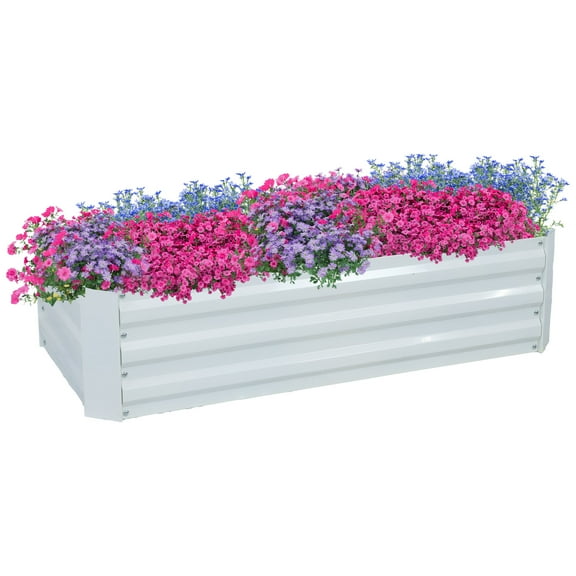 Sunnydaze 47" x 23" x 12" Rectangular Ivory White Galvanized Steel Outdoor Raised Garden Bed