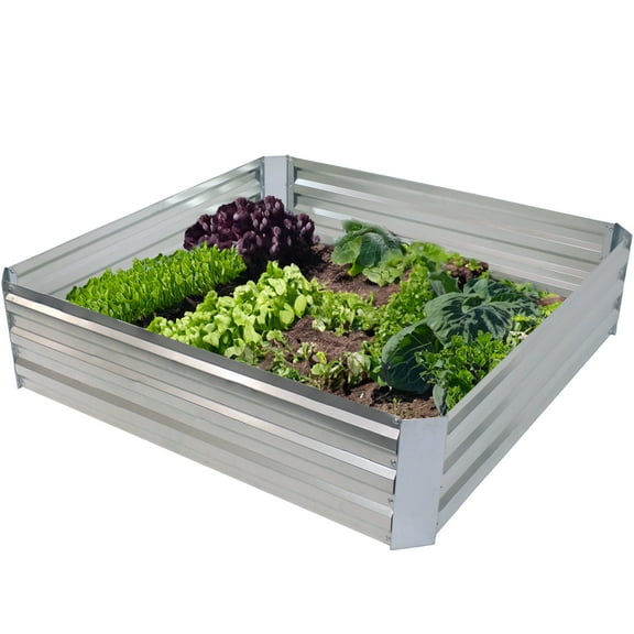 Sunnydaze 47" x 47" x 11.5" Square Silver Galvanized Steel Raised Garden Bed