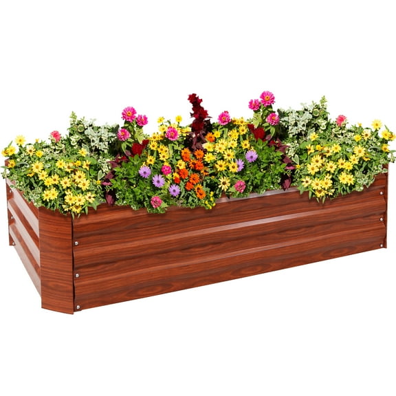 Sunnydaze 48" x 24" x 11.75" Rectangular Woodgrain Galvanized Steel Raised Garden Bed