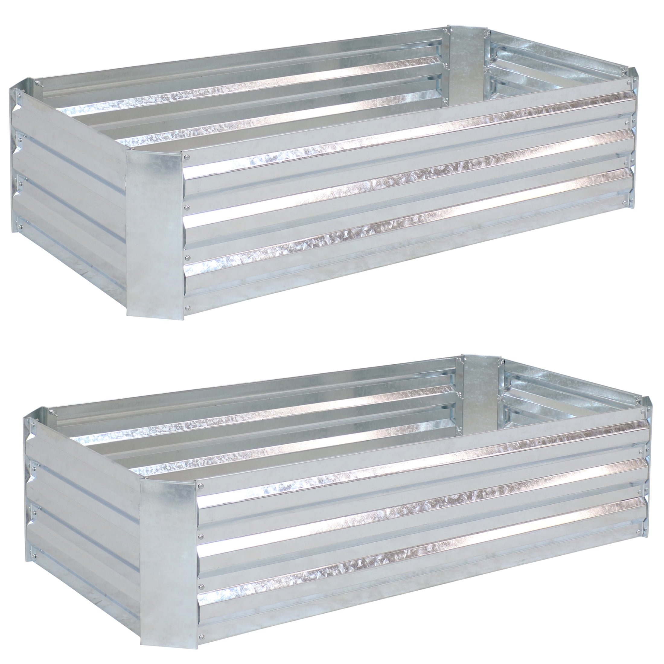 Silver Galvanized Steel Rectangular Raised Garden Beds, 48" L x 11.75" H, 2-Pack