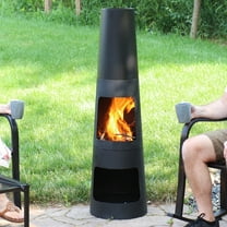 Sunnydaze 49" Heavy-Duty Black Finish Steel Wood-Burning Chiminea with Built-In Log Storage