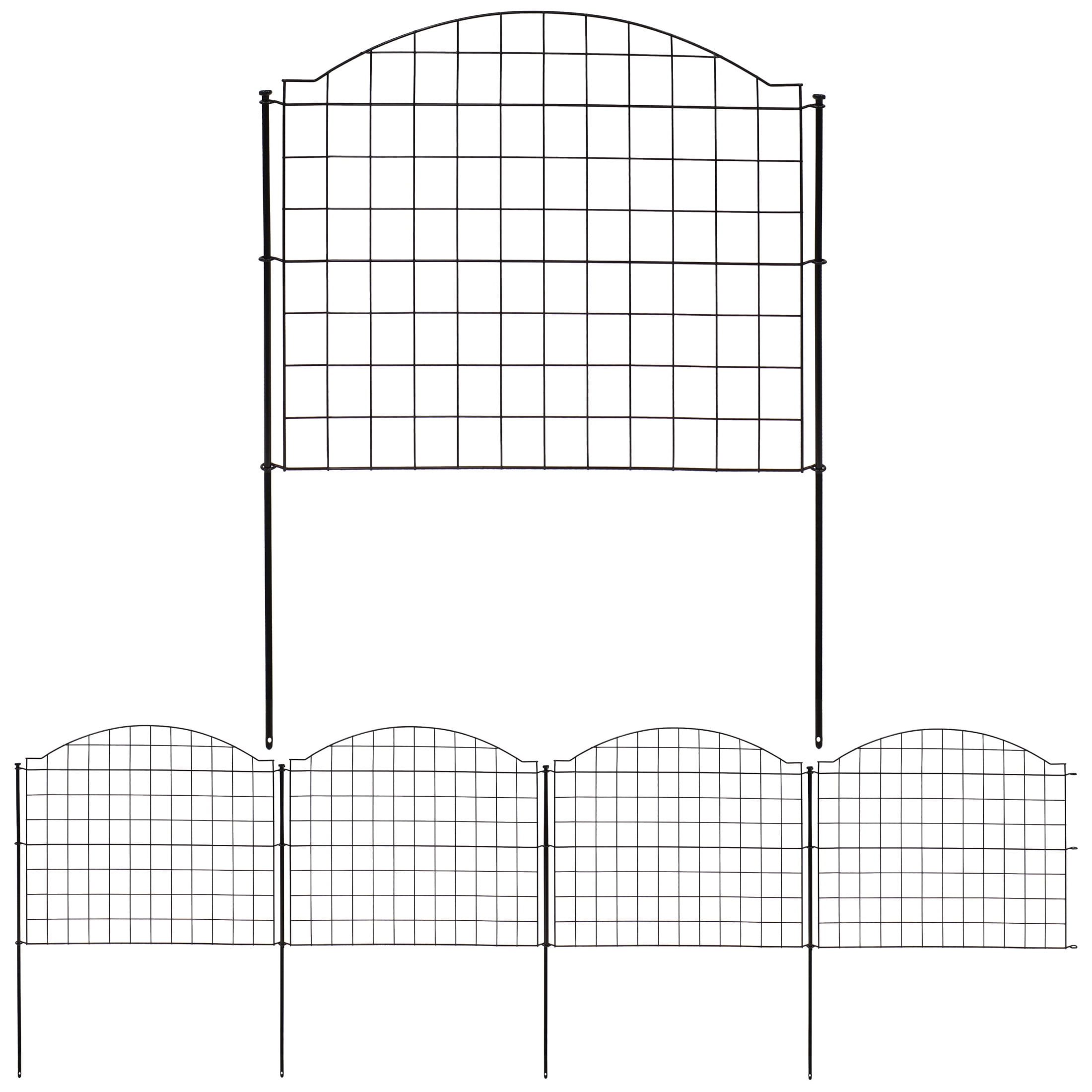 Black Steel Arched Grid Decorative Garden Fence Panels Set