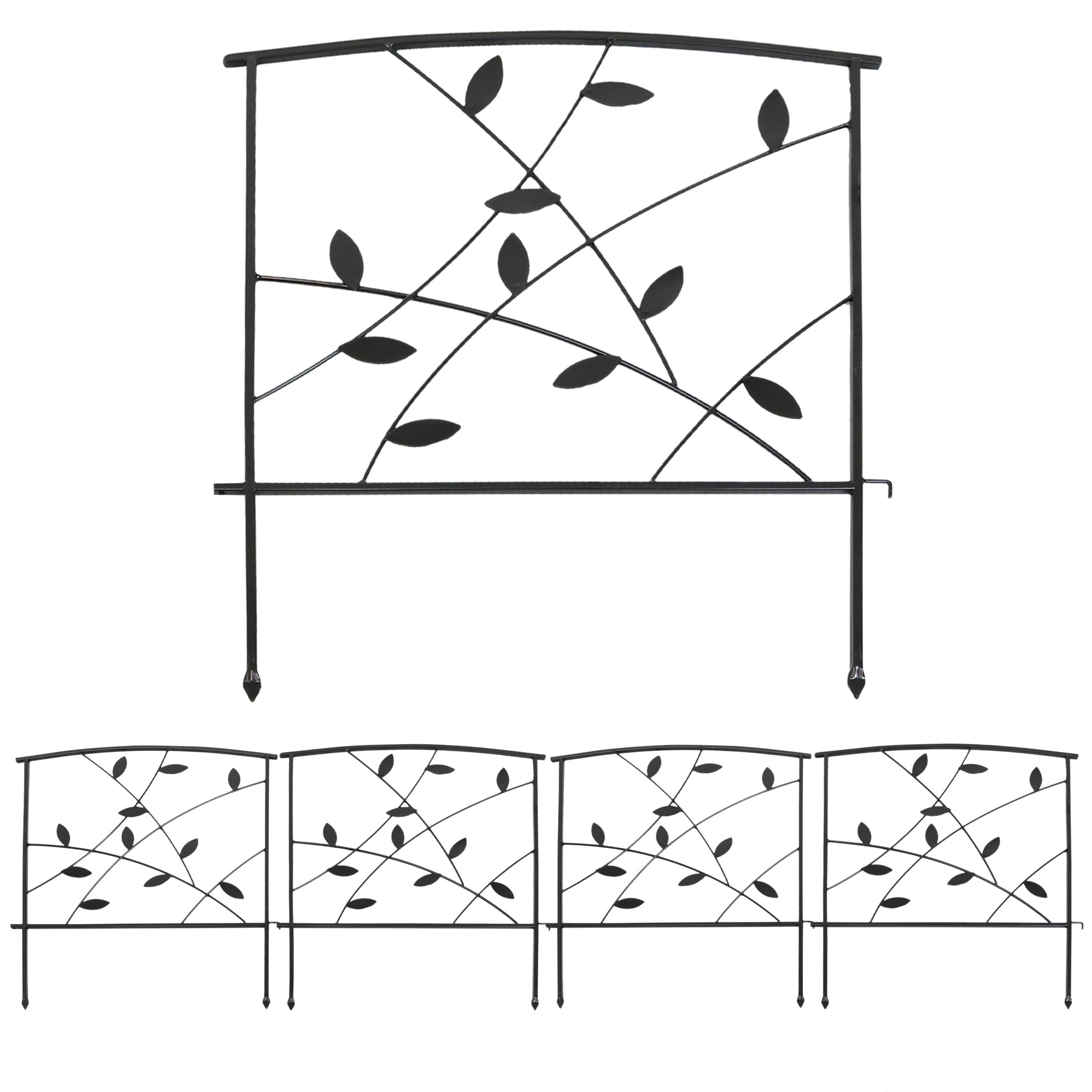 Modern Black Steel Leaves and Vines Garden Fence Panels Set
