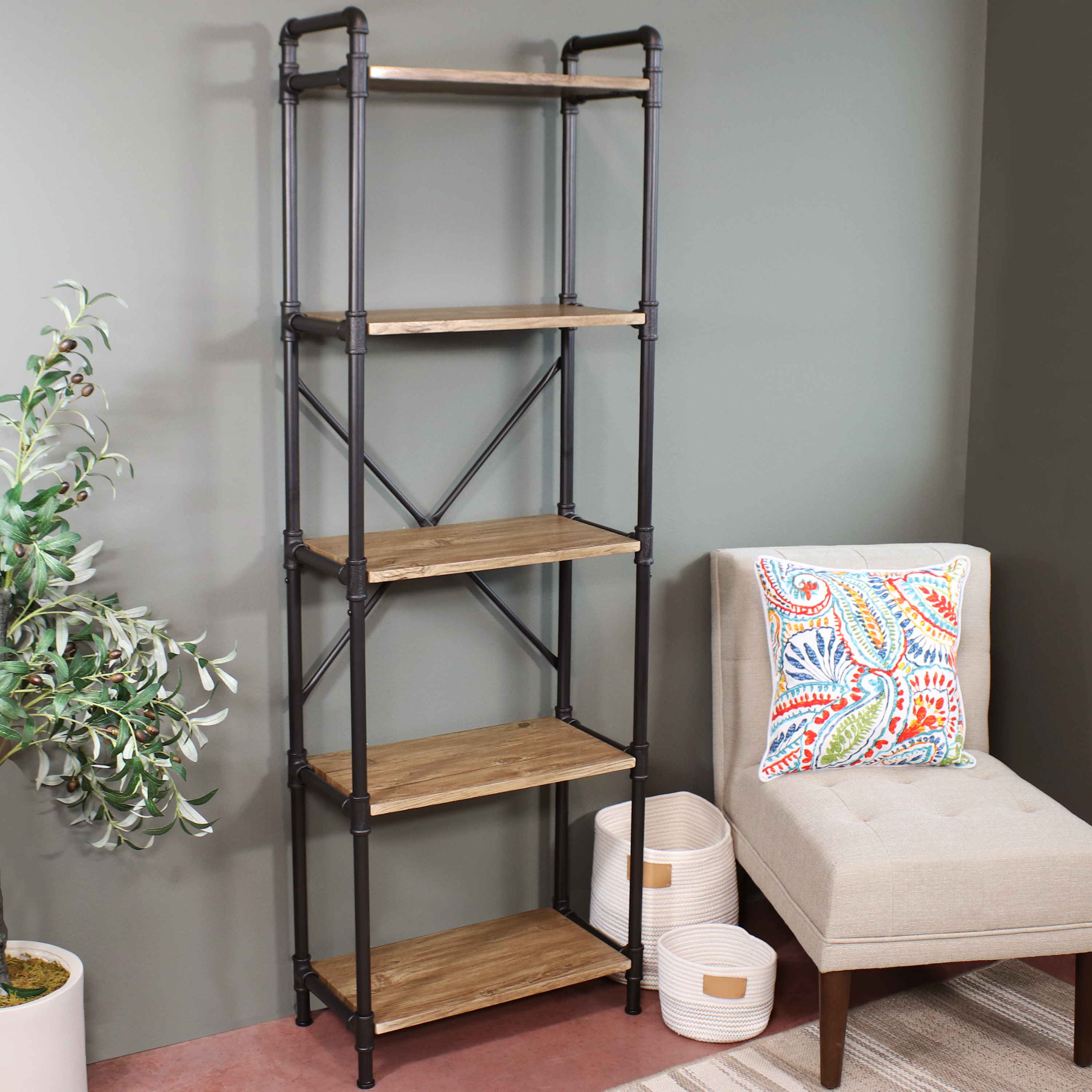 Sunnydaze 5Tier Freestanding Industrial Bookshelf for Living Room
