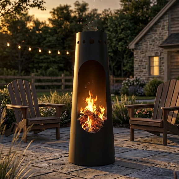 Sunnydaze 50" Santa Fe Black Finish Steel Wood-Burning Chiminea with Wood Grate